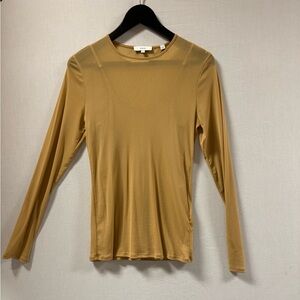 Theory tan sheer round neck top with camisole